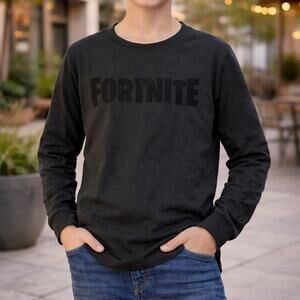 Fortnite Black Long Sleeve Shirt Tonal Logo Gamer Streetwear Youth 14/16
